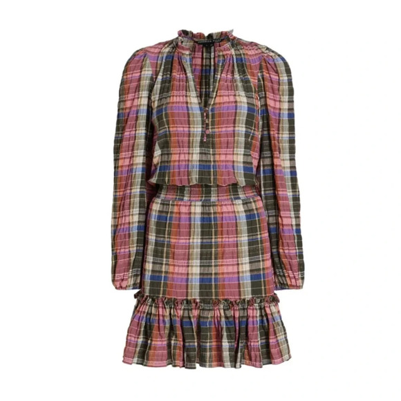 NWT Veronica Beard Olive and Pink Plaid Ruffle Destiny Dress Size 2 - Picture 5 of 12
